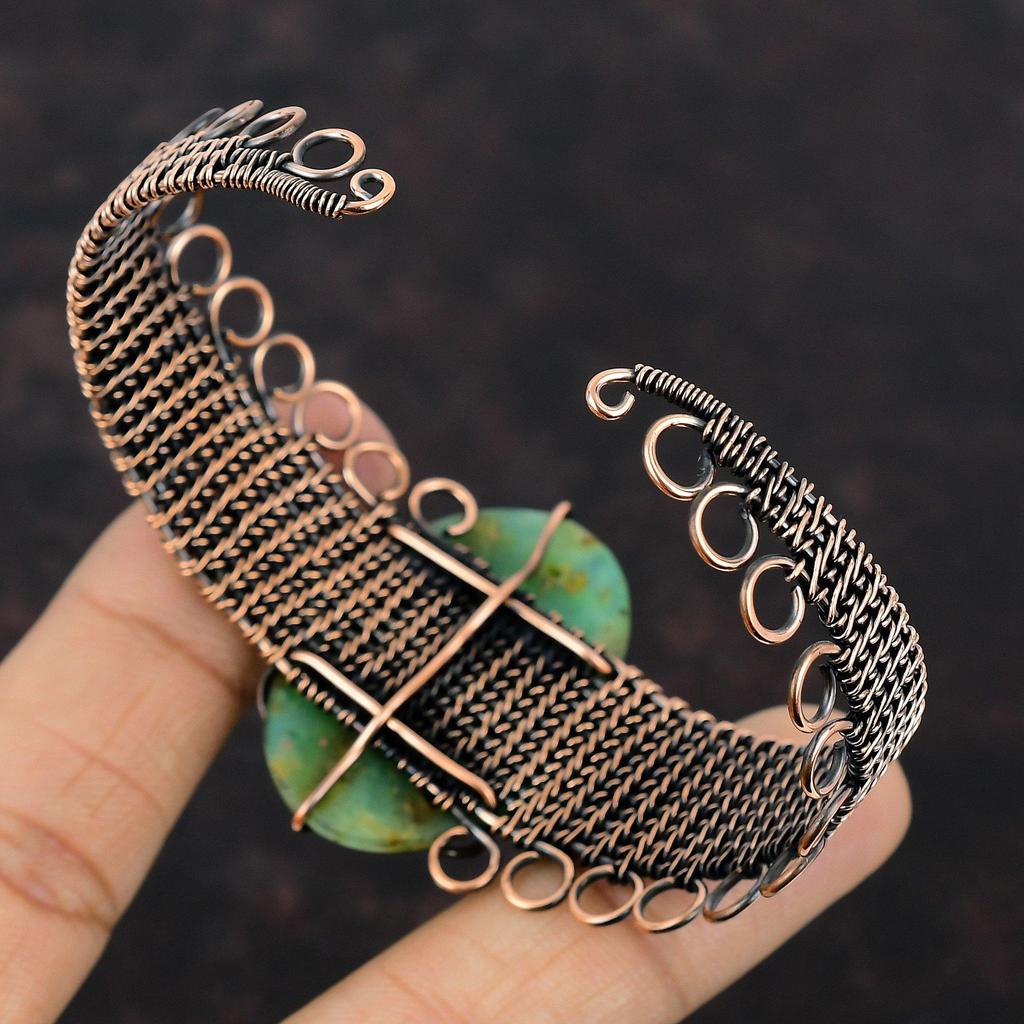 Chrysoprase Bangle Copper Wire Wrapped Bangle Adjustable Cuff Bracelet Handmade Gemstone Bracelet Copper Wire Wrapped Jewelry Gift For Women