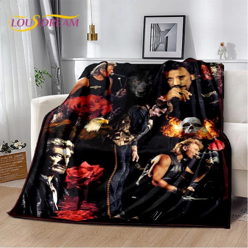 3D-Druck Johnny Hallyday Rockstar Weiche Flanelldecke für Betten Schlafzimmer Sofa Picknick, Überwurfdecke für Draußen Freizeit Geschenk