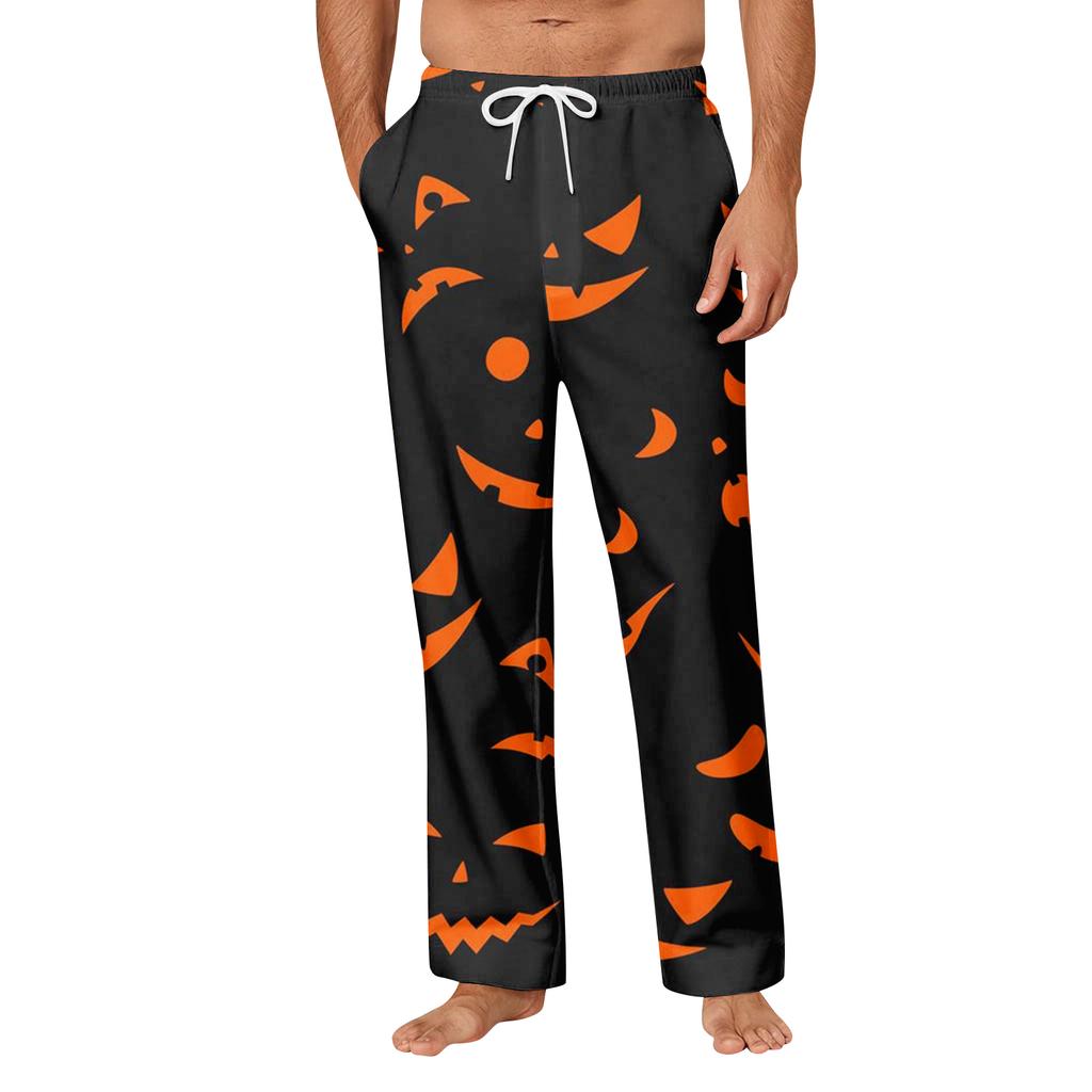 Men's Halloween Print Pocket Straight Casual Pants Home Pajama Pants