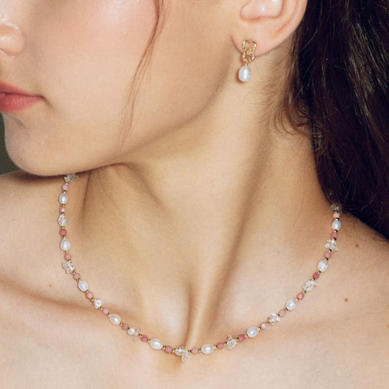 Les Bijoux Philosophy LB_Pearl and pink gem necklace