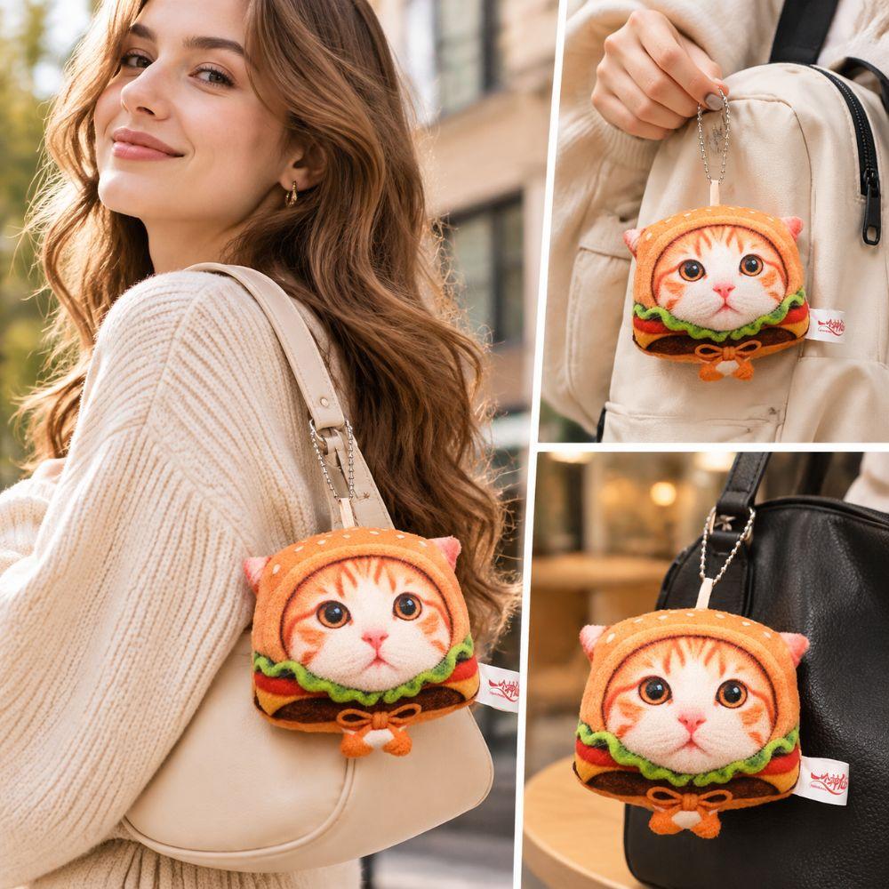 Food Style Kitten Pendant Plush Cartoon Cat Doll Gifts Keyring Pendant  Bag Hanging Ornament