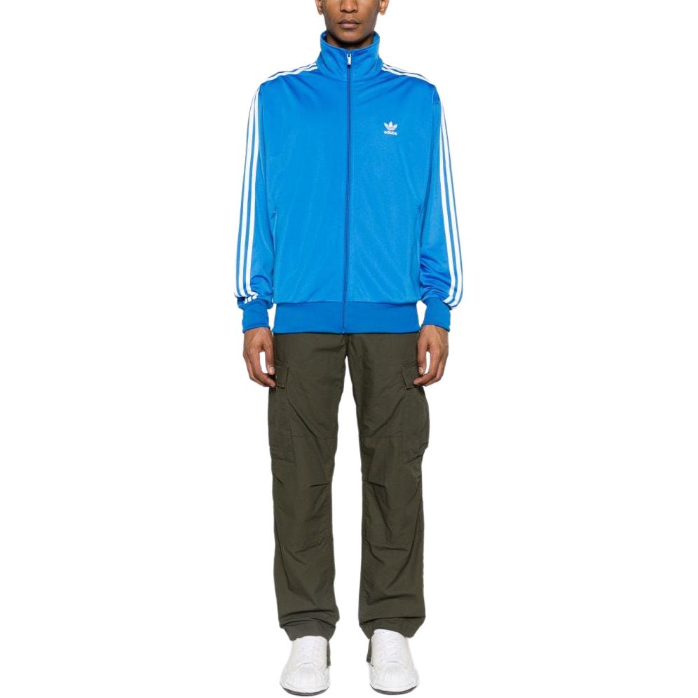 Adidas Originals Solid Color Zipper Stand Collar Striped Long Sleeve Jacket Men jackets Blue IJ7059