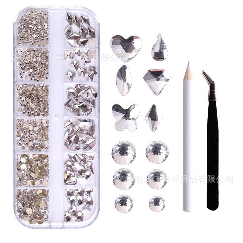 Nagelkonst Smycken 12-Fack Förpackad Glas Strass Nagelkonst Diamant Specialformad Diamant Nagelkonst Smycken Blandad