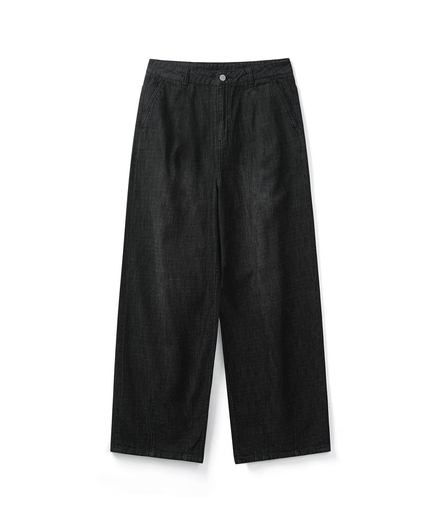 COSTUME O’CLOCK Linen-Like Non-Faded Wide Denim Pants Cp Black Coospt255Cpblack
