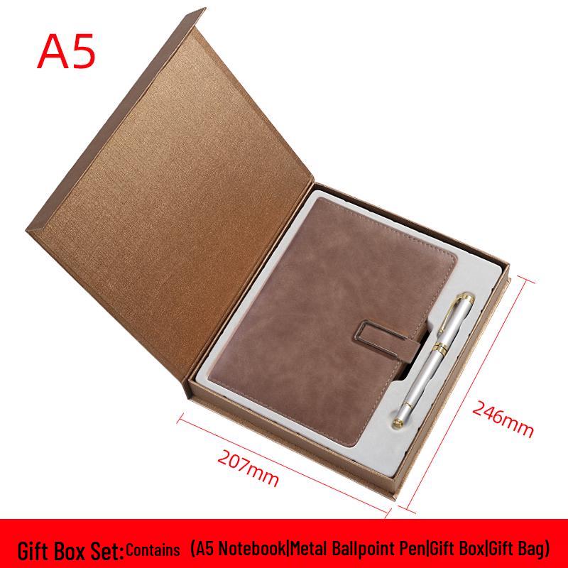 Men's Business Notebook with Printed Pages, Leather Cover, Magnetic Buckle, and Pen Holder. Perfect for Meeting Minutes and Office Use.