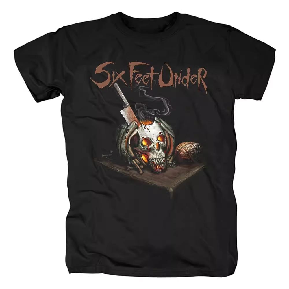 Six Feet Under Six Feet of Death Heavy Metal Musik Festival Kleidung Totenkopf Druck Kurzarm Baumwoll T-Shirt für Männer und Frauen