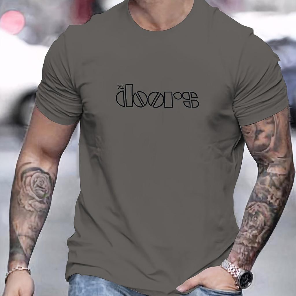 Men's Summer 100% Pure Cotton Fashionable Casual Loose Size THE Doors Printed Sports Round Neck Short Sleeved T-shirt Top Shirt
