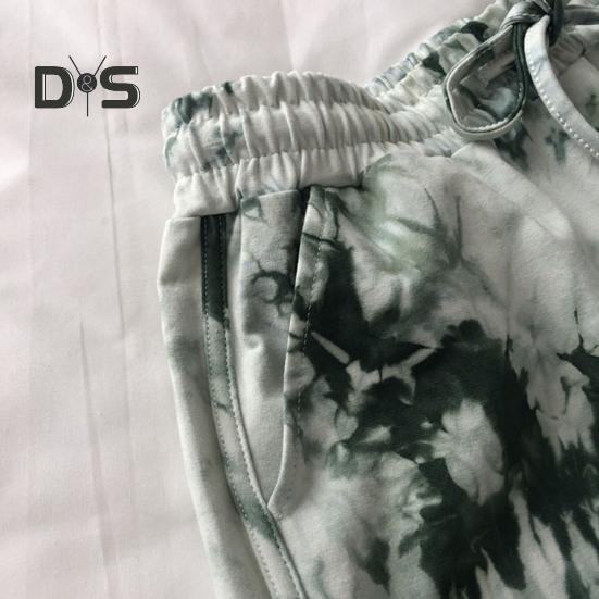 Women Shorts Elastic Drawstring High Waist Sport Shorts Tie-Dye Print Wide Leg Pants Versatile Regular Style Running Shorts