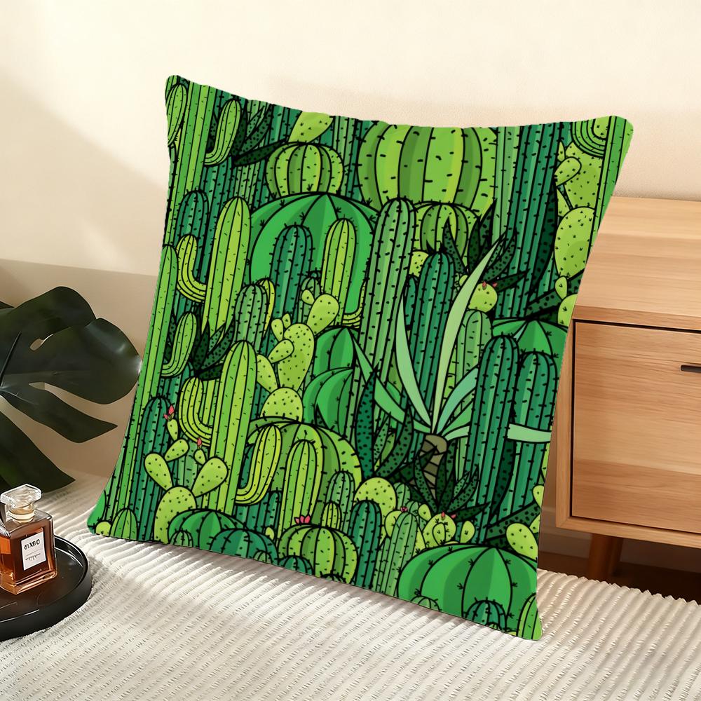 Cactus Pattern Cushion Cover Soft Short Plush Pillow Cover Smooth Cozy Texture Aesthetic Cushion Case Home Decor