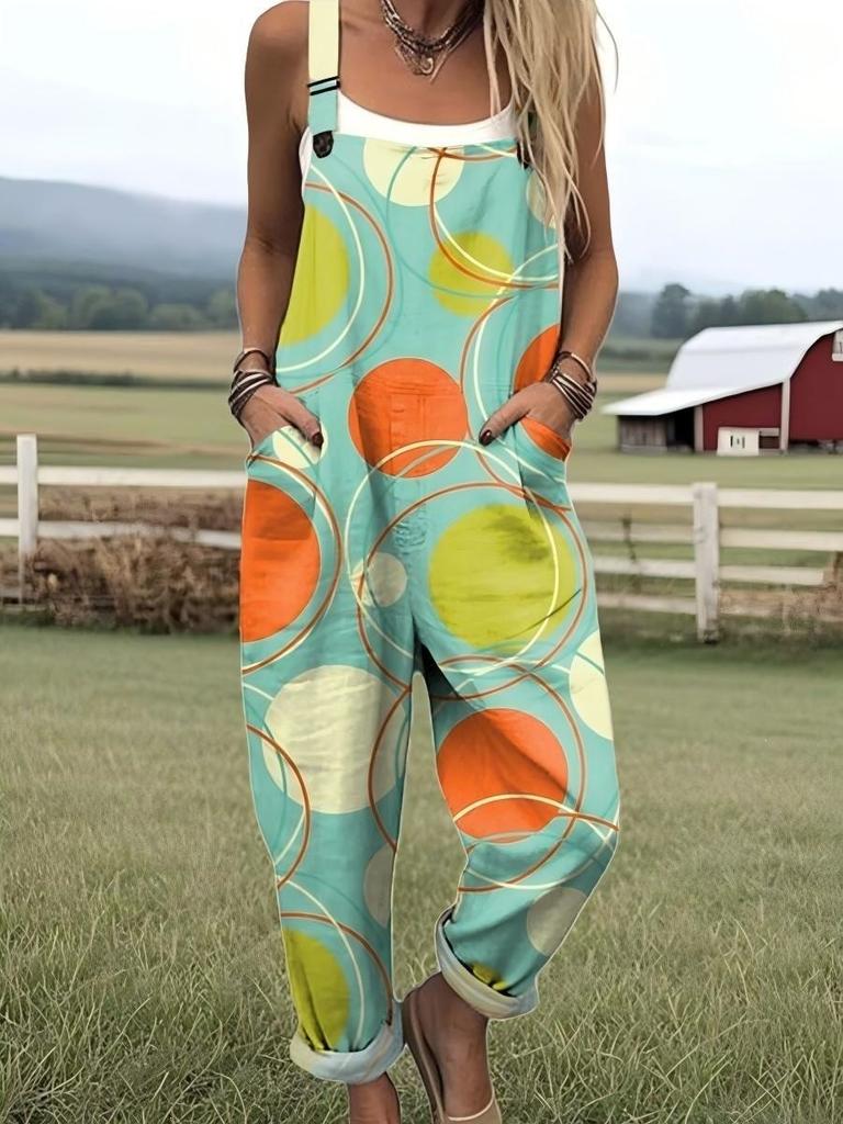 Bretelle da donna Jumpsuit estiva da donna con stampa retrò europea e americana