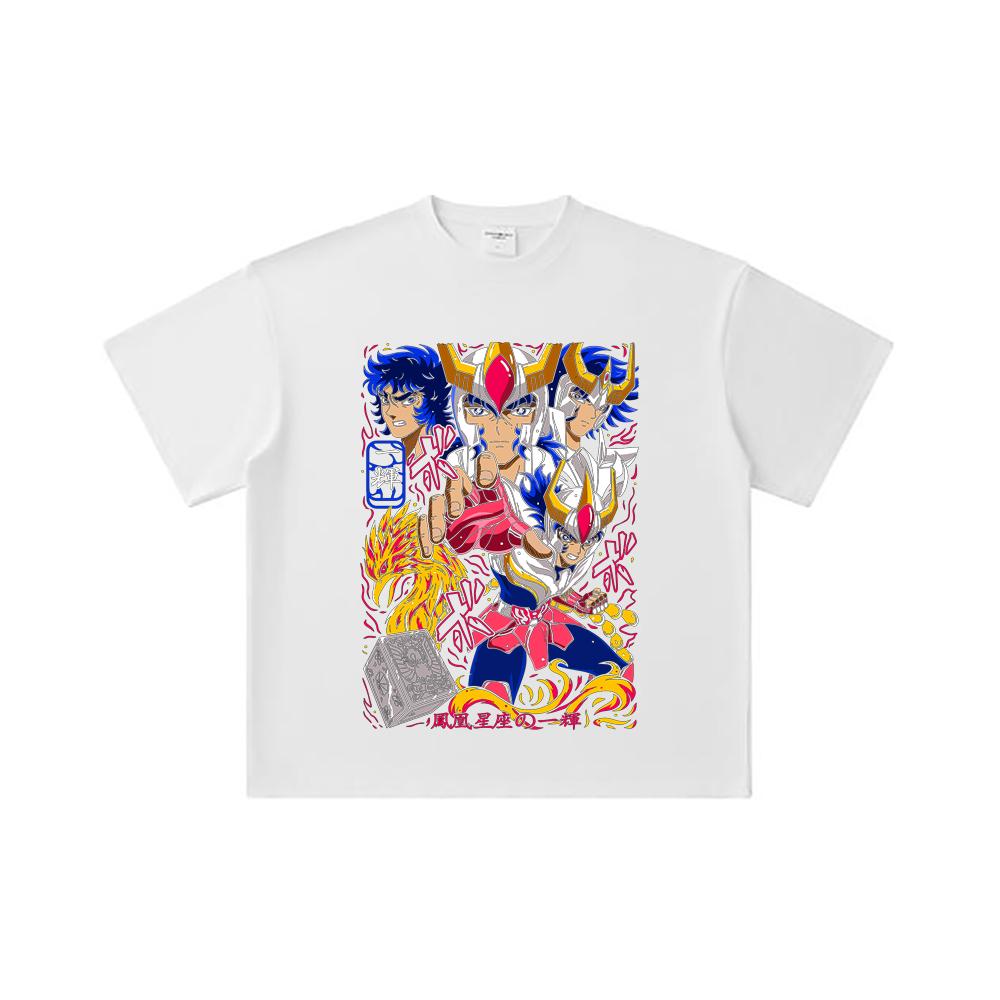 260 GSM Double Yarn 32 Count 100% Cotton Saint Seiya V7 Fenix Print Unisex Heavy Cotton T Shirt