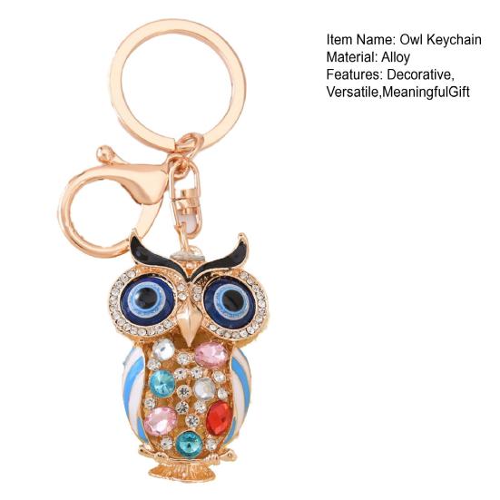 Owl Keychain with Enamel Accents Sparkling Rhinestone Car Key Ring for Women Wisdom Symbol Pendant for Bags Keys