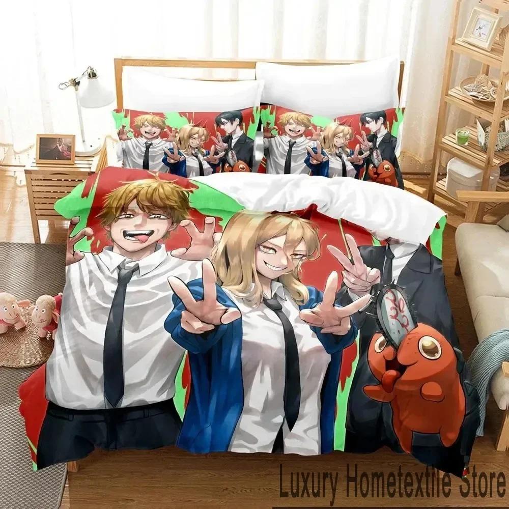 Anime Pochita Chainsaw Man Bedding Set Boys Girls Twin Queen King Size Duvet Cover Pillowcase Bed Boys Adult Home Textileextile