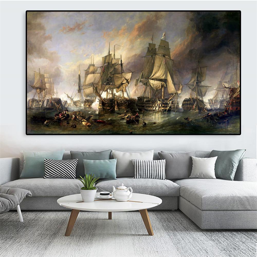 Vintage Oil Painting Poster The Battle of Trafalgar Painting Wall Art Prints Canvas Painting for Gallery Home Living Room Decor