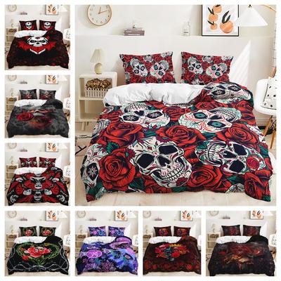 Quilt Cover Gothic Skull Bed Cover Pillowcase Digital Printing Bedding Three-Piece Set