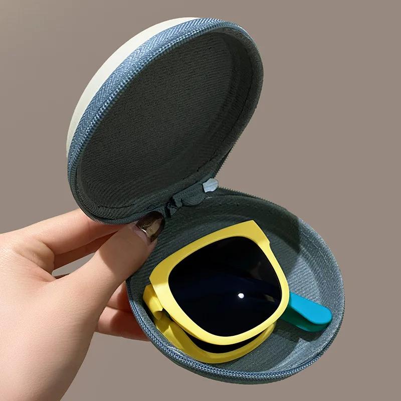 Foldable Sunglasses for Kids Boys Girls Outdoor Travel Goggle Shades Eyewear Vintage Square Frame UV400 Sun Glasses for Children