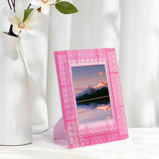 3 Inch Photo Frame Free-standing Anti-crack Solid Color Anti-skid Embossed Desktop Decor