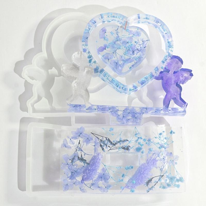DIY Silicone Mold Heart Photo Cupids Frames Molds Beautiful Heart Shaped Frames Mould for Home Office Table Ornaments