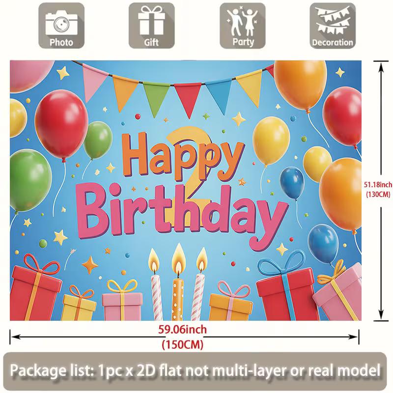 2D Colorful Balloon Happy 2nd Birthday Photo Booth Background