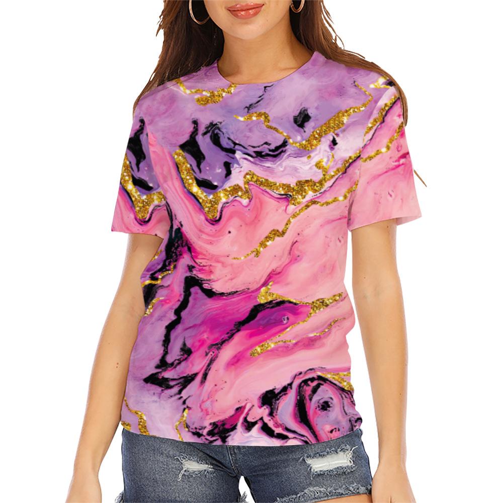 Spring and summer new women's printed casual round-neck short-sleeve loose pullover T-shirt