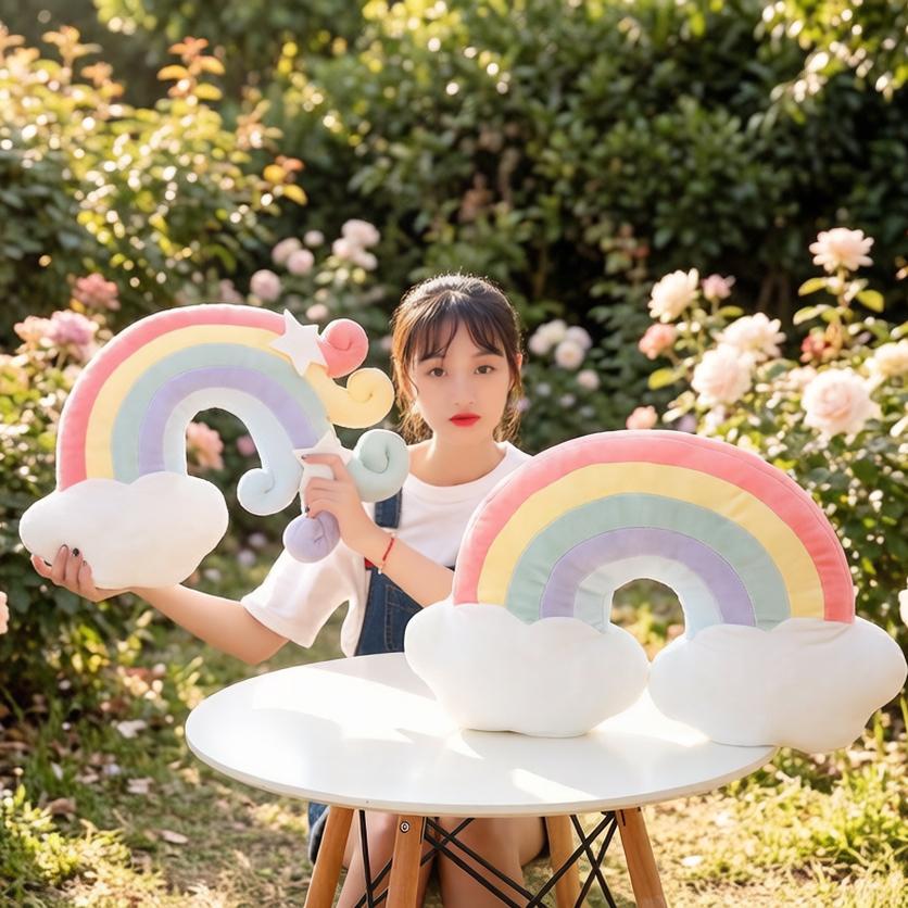 55x33cm Fantastic Ultra Soft Rainbow Plush Pillow Stuffed Sky Pillow Pink Red Decoration for Sofa Chair