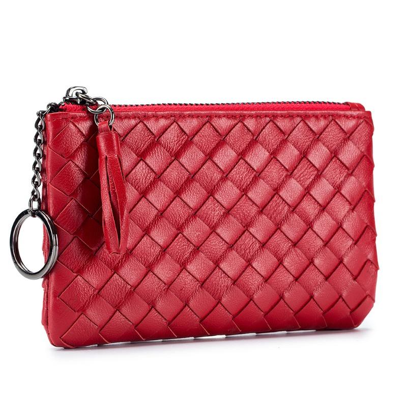 New leather short change bag, women's sheepskin woven small and ultra-thin small wallet, men's money bag storage bag, high-end sense