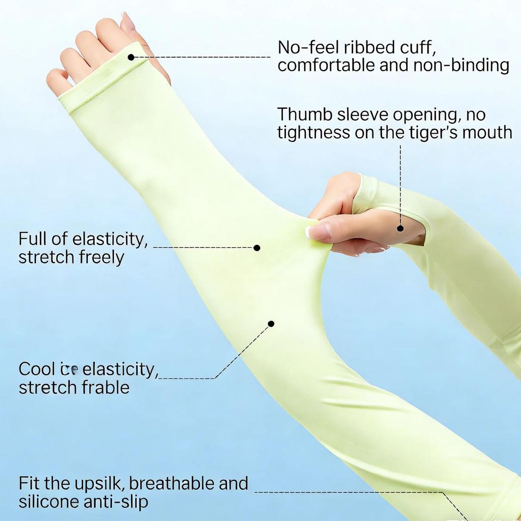 Sun Protection Arm Sleeves Unisex Summer Lightweight Breathable Ice Silk Outdoor Cycling One-Piece Stretch Arm Wrist Sleeves