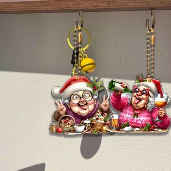 Fun Seasonal Window Display Decor 12Pcs Funny Old Women Christmas Tree Ornaments, 2D Flat Acrylic Cartoon Grandma Durable Hanging Ornaments