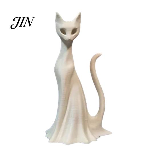 Unique Spooky Cat Display 3D Printed Ghost Statues, Halloween Haunted Kitten Figurines with Hollow Eyes Durable Statue & Flowing Drapes, Matte