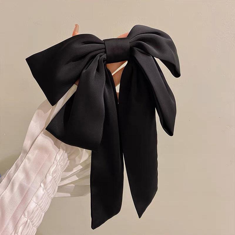 Koreanische einfarbige große schwarze Schleife Haarnadel für Frauen Mädchen langes Band Chiffon große Schleife Haarspange Pferdeschwanz-Klammer Haarschmuck