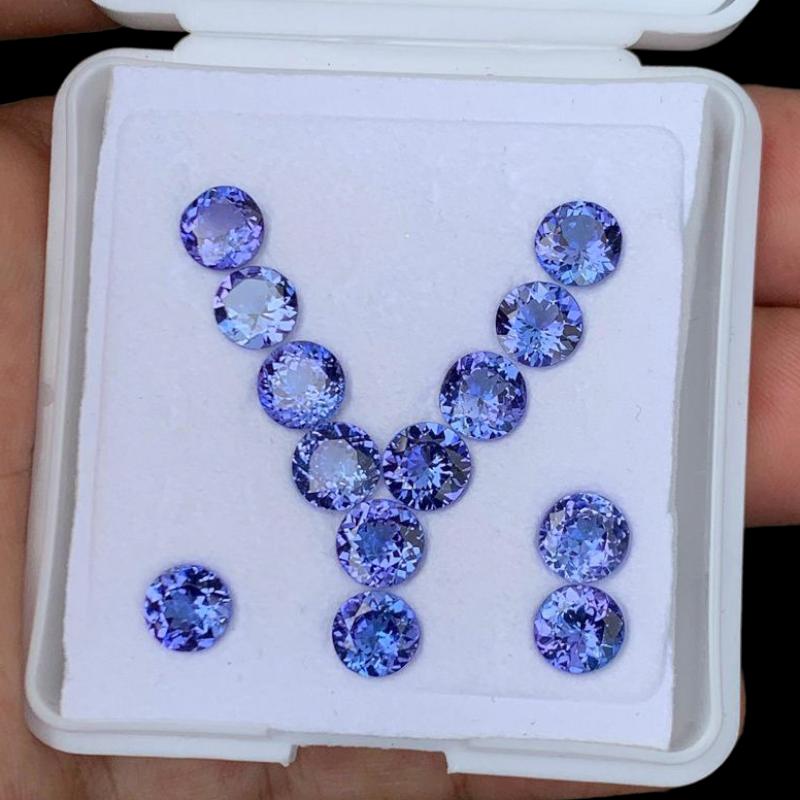14 Pieces Round Tanzanite Gemstone Layout, Natural AA+ Loose Stone.