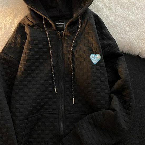Women's Loose Fit Waffle Jacket - Spring/Autumn, BF Style, Zipper Cardigan Sweater