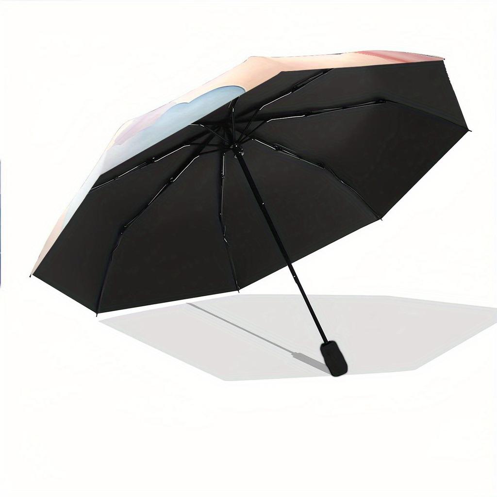 Automatic Folding Umbrella Soft pastel clouds with a gradient sky. Portable collapsible design, casual outdoor accessory,Chris