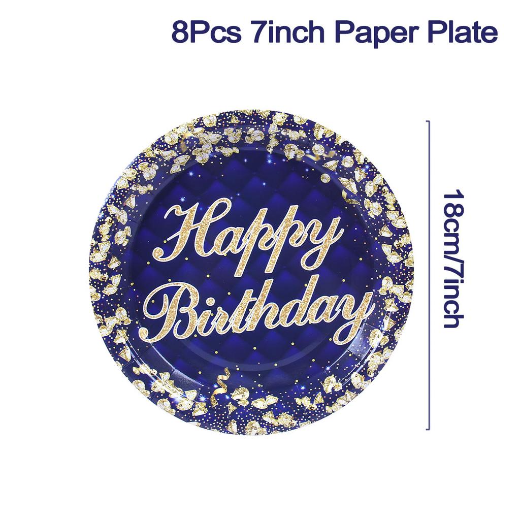 Birthday Theme Party Decorations Tableware Blue Gold Paper Plates Birthday Party Adults Baby Shower Birthday Party Supplies