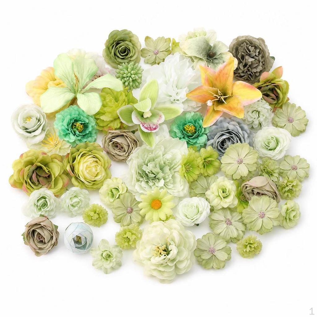 Artificial Flower Set 50 Faux Flowers for DIY Hair Wreaths, Headwear, Fans, Hanfu Accessories,