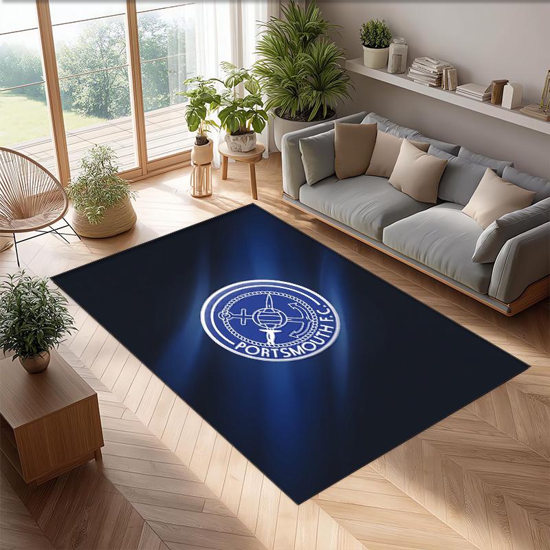 Tappeto Morbido Area Rug con Motivo Calcio Portsmouth FC Antiscivolo Tappeto per Pavimento Interno Tappetino Decorazione Sportiva per Camera da Letto