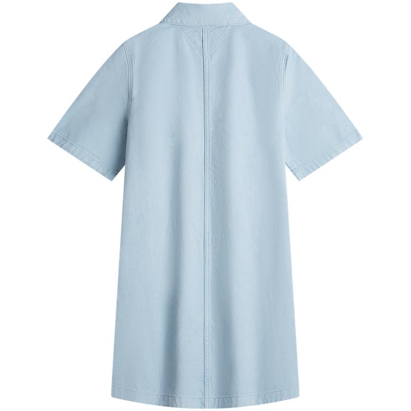 Tommy Hilfiger Cotton Vintage Distressed Work Style Half Placket A-Line Doll Dress Short Sleeve Women dresses DW0DW22349