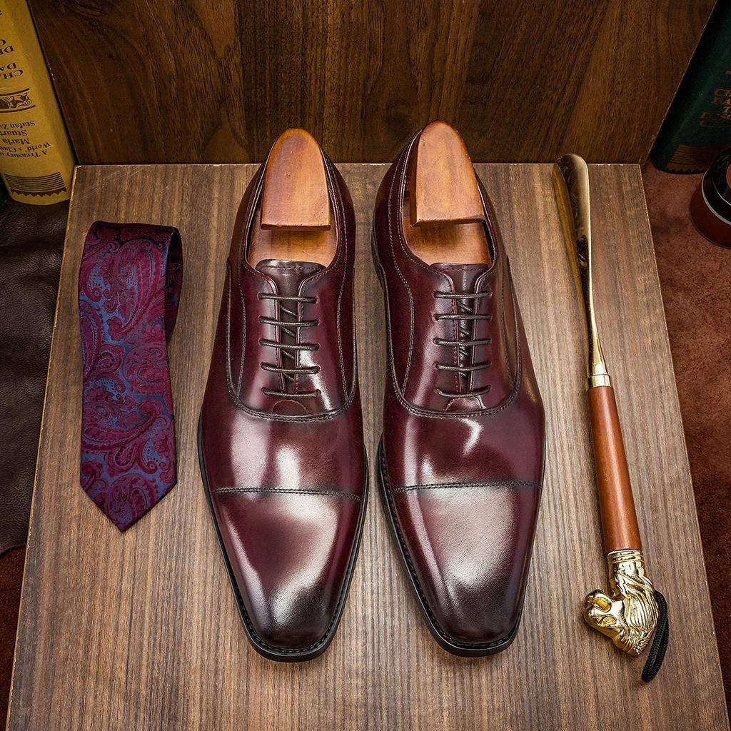 Men's Shoes Spring and Summer Business Dress Square Head Three Joints Men's Leather Shoes Men's Leather Sole Shoes Men's Trendy Shoes