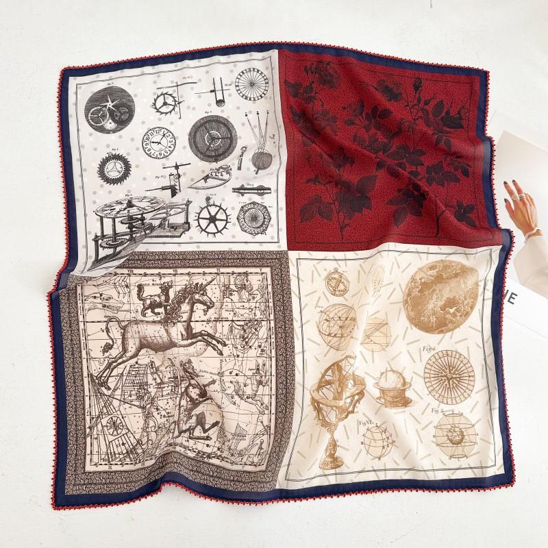100% Silk Crepe Square Scarf Women Fashion Office Decorative Lace Neckerchief