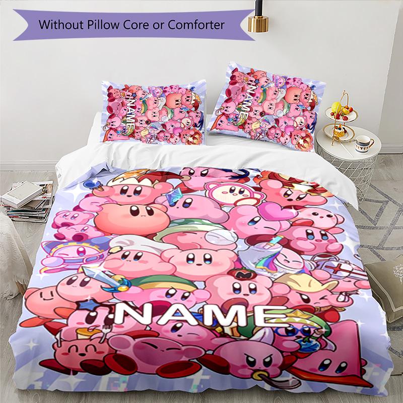 3pcs Kirby Cover Set - Personalized Name, HD Printed Bedding with 1 Cover and 2 Pillowcases - Perfect for Home Decor, Easy Care