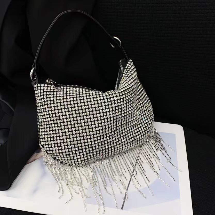 

Женская сумка с серебряными кристаллами и верхней ручкой, роскошная дизайнерская сумка