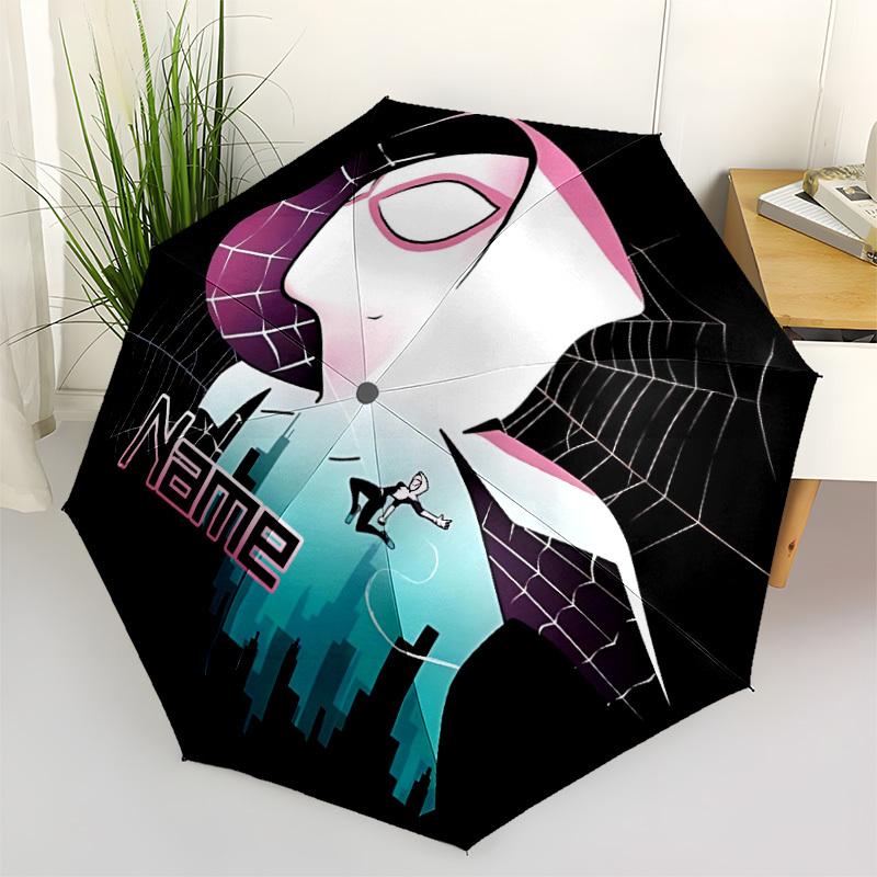 1pc Spider-Gwen Custom Name Automatic Folding Umbrella - Compact 8-Rib Design, Durable Plastic & Iron, Daily Use 008