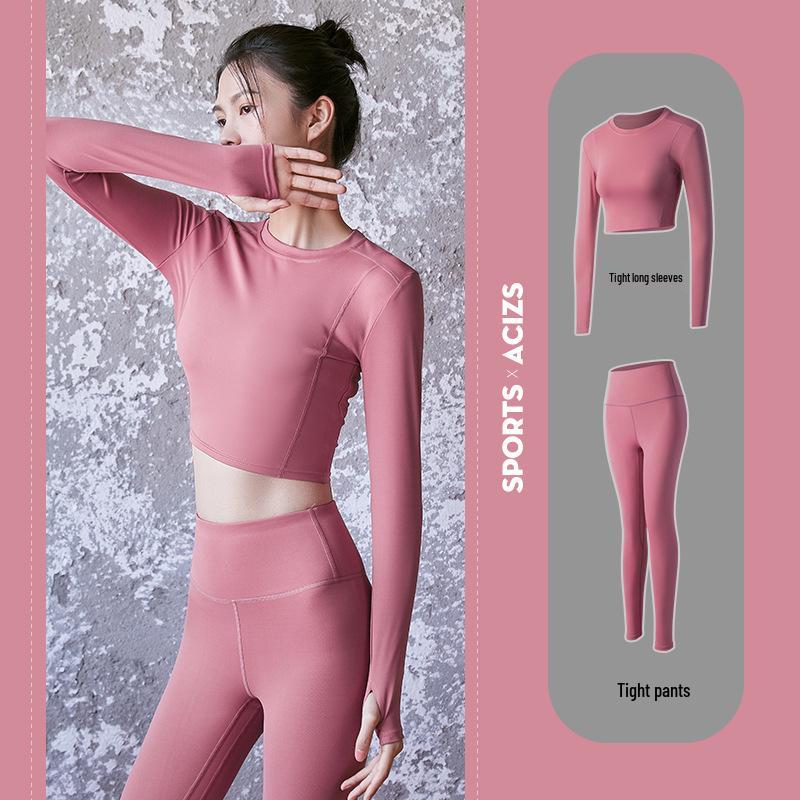 Seamless Yoga Set: Women's Long Sleeve Top & High Waist Peach Lift Pants for Gym & Running