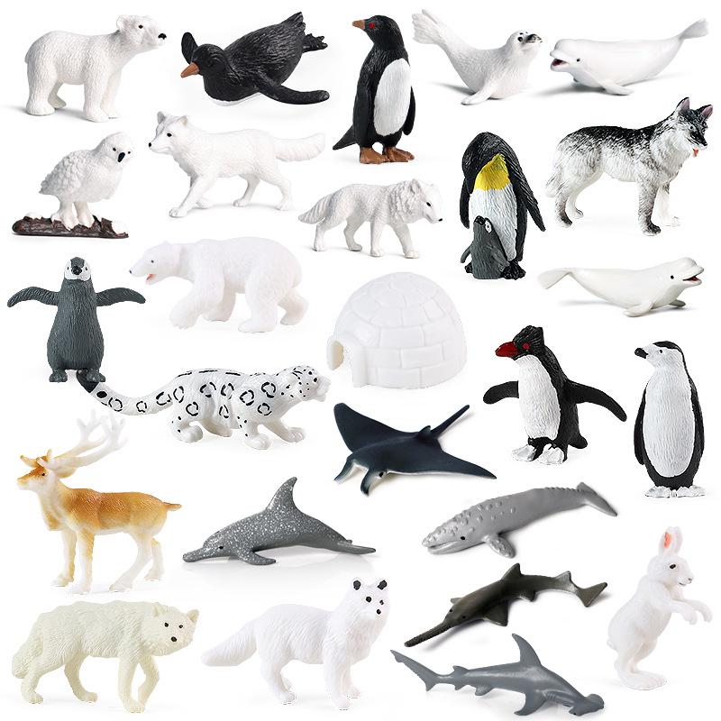 Arctic Wildlife Mini Igloo & Animal Models: Husky, Snow Leopard, Polar Bear, Rabbit, Wolf