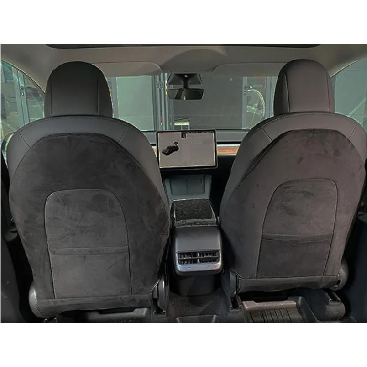 

2023 For Tesla Model 3 2017-2023 Model Y Turn Fur Suede Seat Back Anti Kick Protectors Cover Mats Full Surrounded Seatback Pad black 1pc