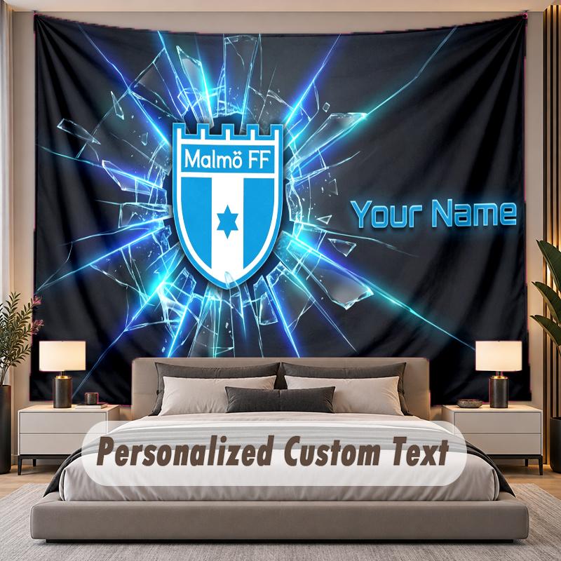 Custom Name Text Tapestry Malmö FF Personalized Polyester Wall Tapestry For Bedroom And Room