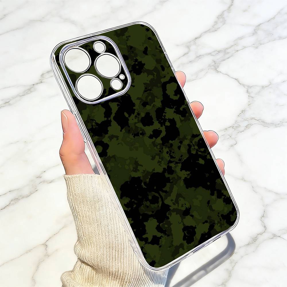 Camouflage  Phone Case For iPhone 17 16 15 14 13 12 11 Mini Pro Max Plus Transparent Cover