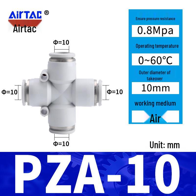 Pneumatic Nylon Air Hose Quick Connect Fittings: PU Straight, PY 5-Way, Cross 4-Way, PZA 3-Way, PE Connector with White/Blue Cap