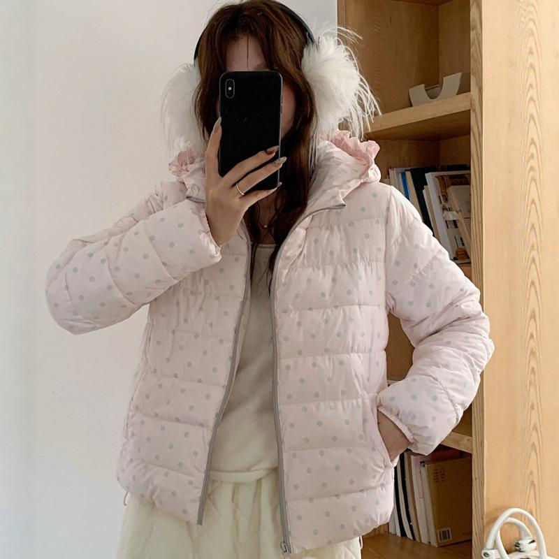 Cotton clothes women's short sweet fashion casual loose hooded bread clothes printed polka dot jacket tide