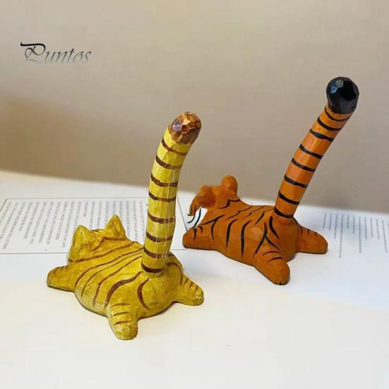 Hand Carved Basswood Stand Wooden Tiger Cat Phone Stand, Desktop Ornament, Cute Unique Healing Ornaments Animal Holder, Handmade Decor, Creative Gift